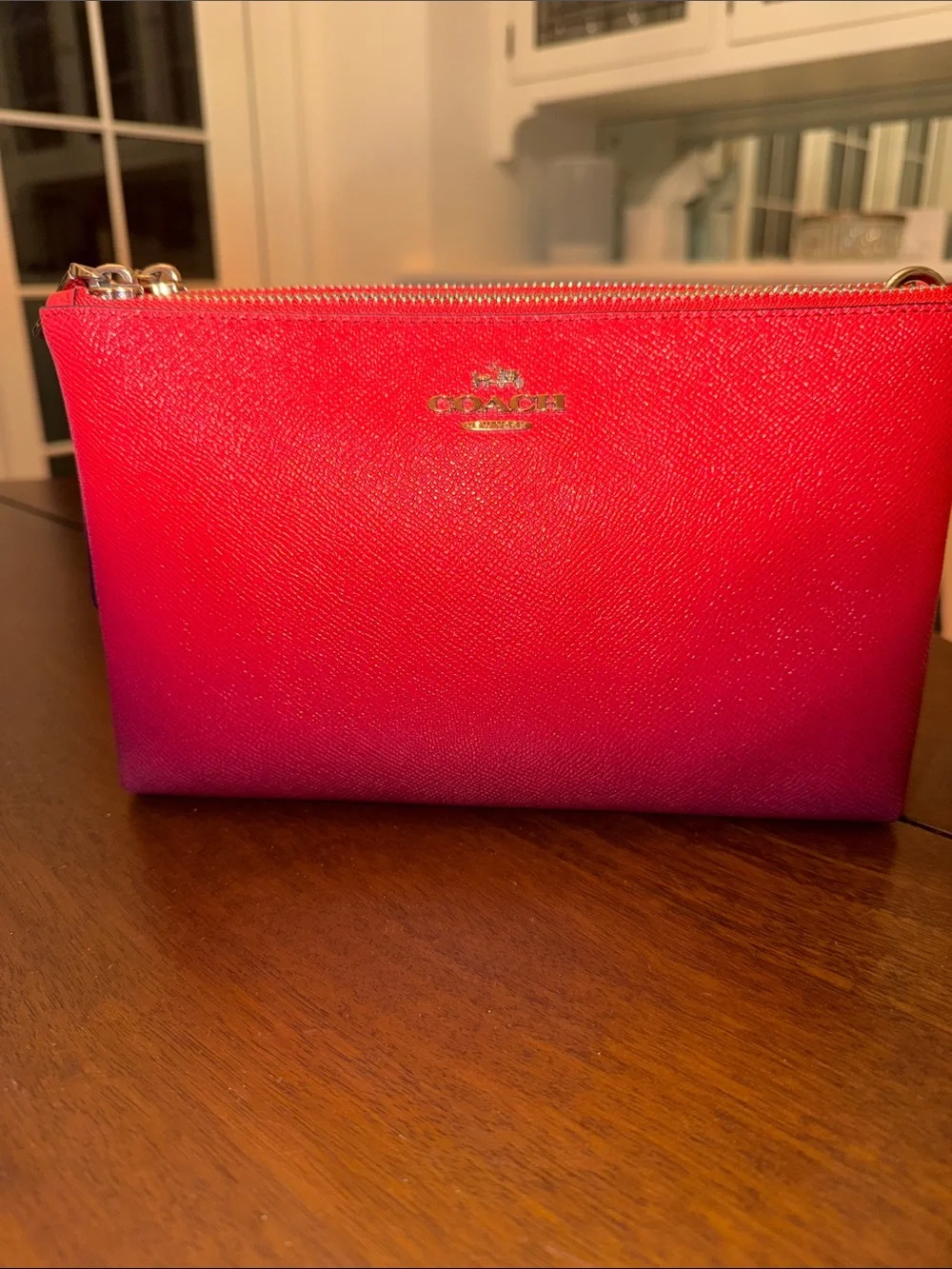 Coach Ombré Red Saffiano Leather Crossbody Clutch